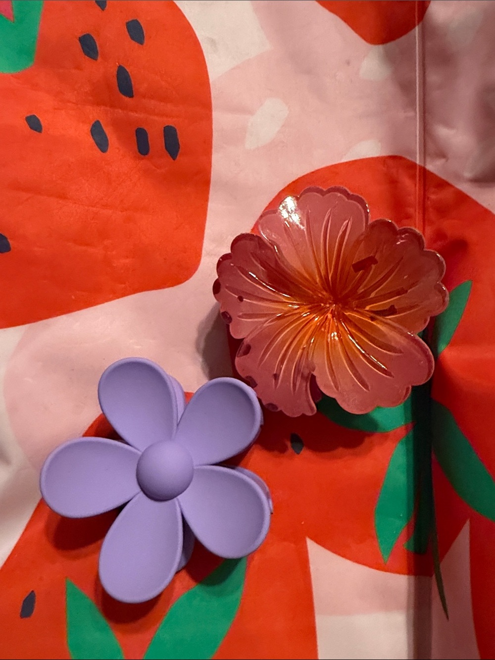 Purple Flower Hair Clamp + Pink-Orange Resin Flower Clip